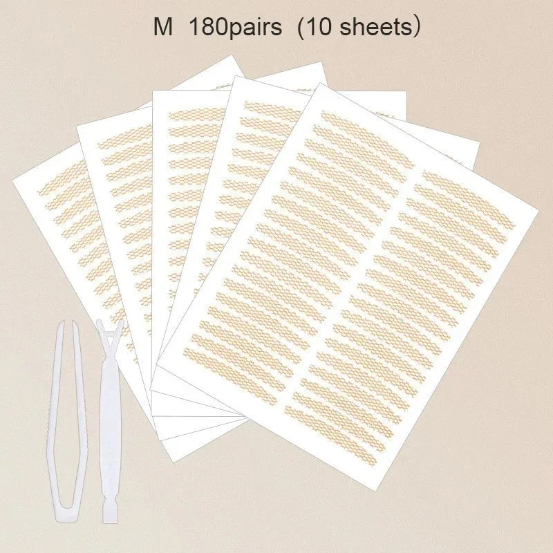 480Pcs Stealth Double Fold Eyelid Tape Fiber Sticker Lace Nature Clear Beige Stripe Self-adhesive Natural Eye Makeup with Tool