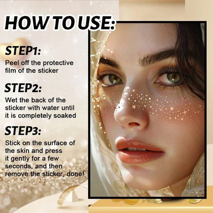6 Sheets Hot Stamping Freckles Makeup Patches Glitter Gold Fake Freckles Temporary Tattoo Stickers for Dance Music Party Makeup