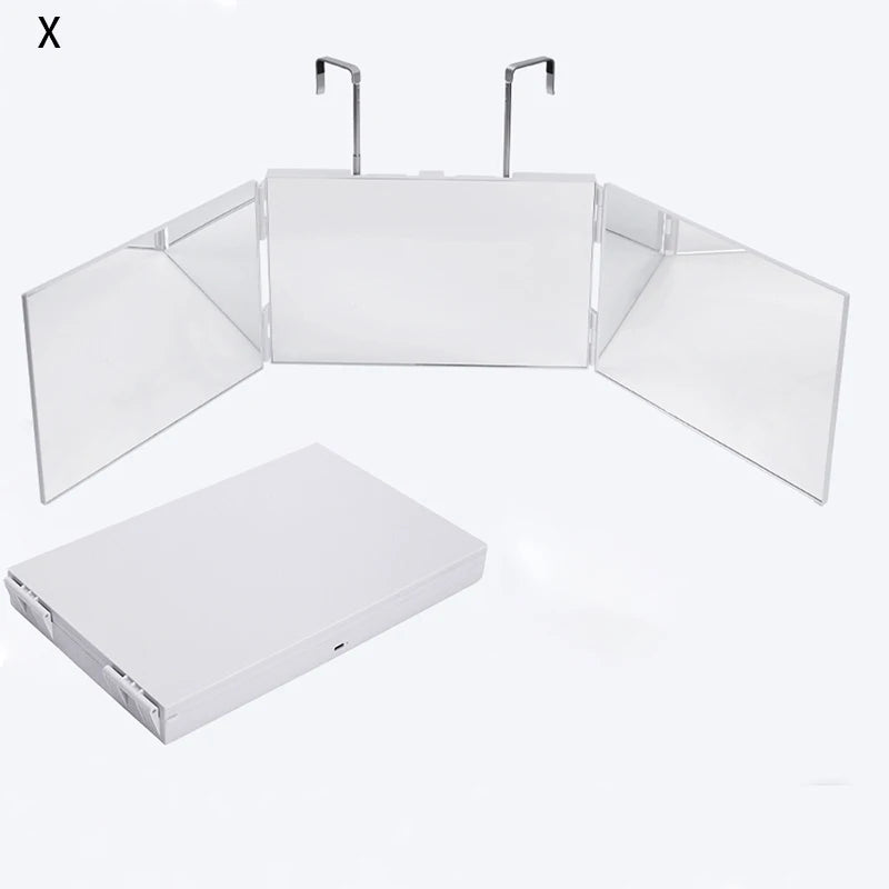 Black Portable 360 Mirror with Height Adjustable Telescoping Hooks Ideal for Self Hair Cutting Makeup Essential Fordable