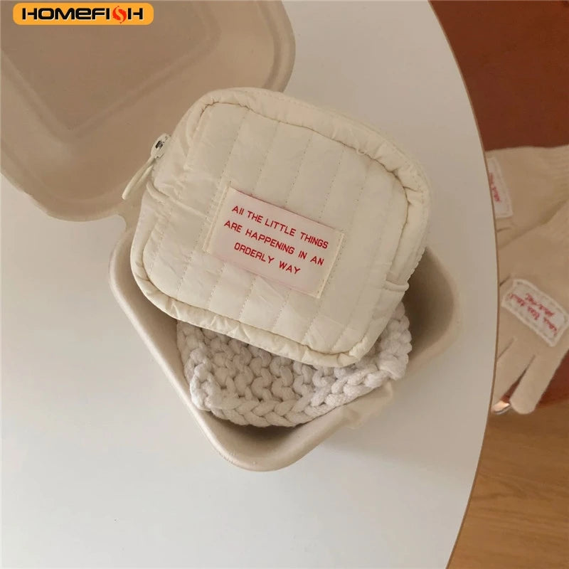 HOMEFISH Korean Style Square Mini Makeup Bag Student Multifunctional Storage Bag Portable Lipstick Earphone Coin Purse for Women