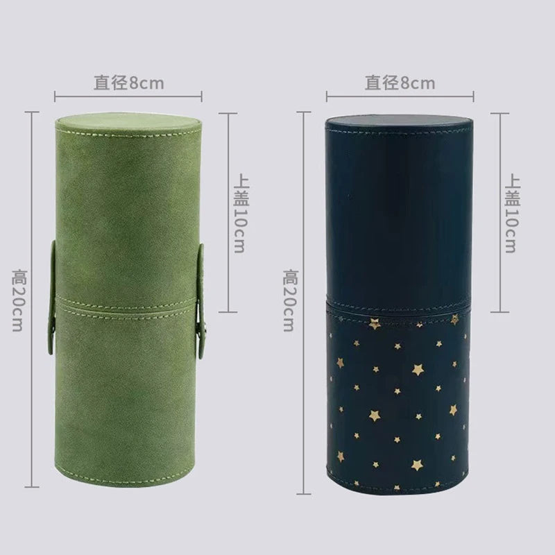 PU Leather Makeup Brush Bucket Portable Travel Cosmetic Bag Multi-Function Dust-Proof Waterproof Makeup Brush Cylinder