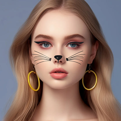 [Black/Pink Cat Stickers] Animal Face Makeup for Halloween Facial Decoration, Party Decorations, Carnival/Mardi Gras/Masquerade.