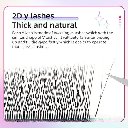 Yelix Single Tip 2D Y Shape Lashes Hand Woven Premium B C D L M Natural Eyelashes Extension Supplies Makeup Mesh Net Cross Lash