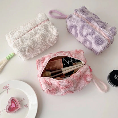 ins wind plush love cosmetic bag outdoor travel tote bag girl large capacity storage bag portable toilet bag