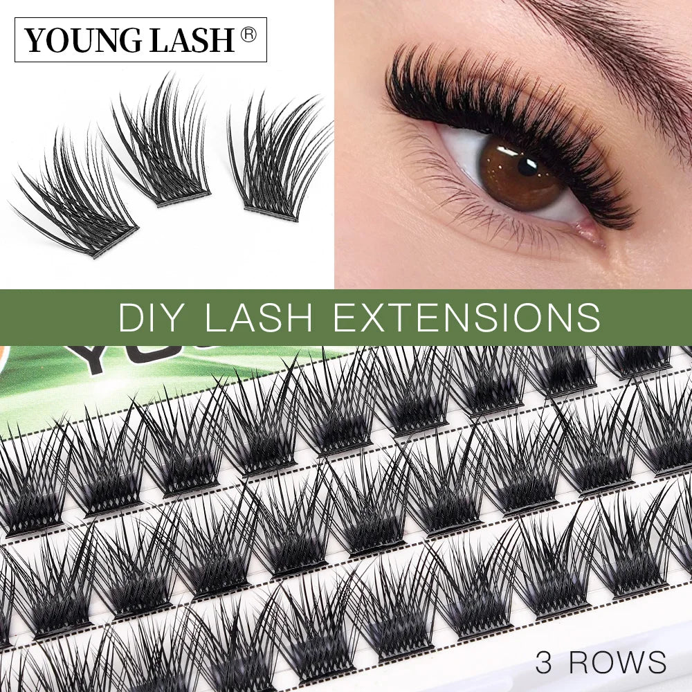 YOUNG LASH DIY Eyelashes Cluster Lashes  Extensions C D Curl  Premade Volume Fans Russian Fake Eyelashes Natural Makeup