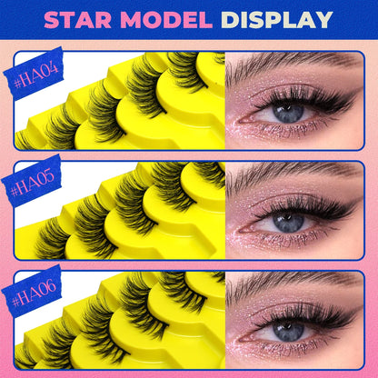 GROINNEYA Half Lashes 5/7/10 Pairs Half Lashes Soft Natural Cat Eye Lashes Makeup Tool Fake Eyelashes Extension Fluffy Faux Cils