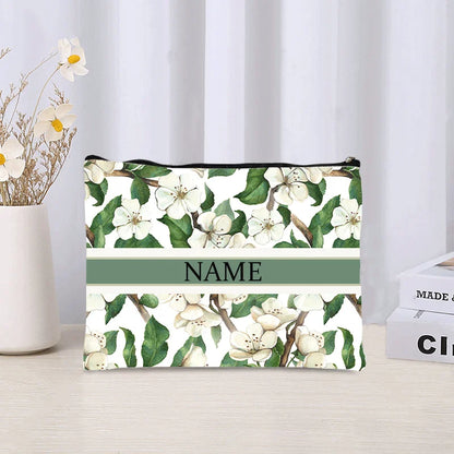Luxury Custom Name Cosmetic Bag Floral Personalized Makeup Pouch Travel Lipstick Organizer Trendy Make Up Clutch Canvas Purse