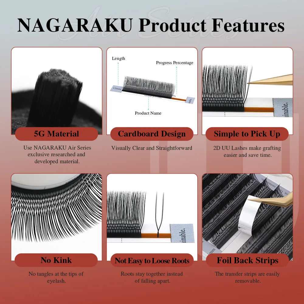 NAGARAKU 2D 3D UU Lashes U Shape Eyelash Premium Soft YY Eyelashes Extension Makeup Mesh Net Cross Volume Eyelash