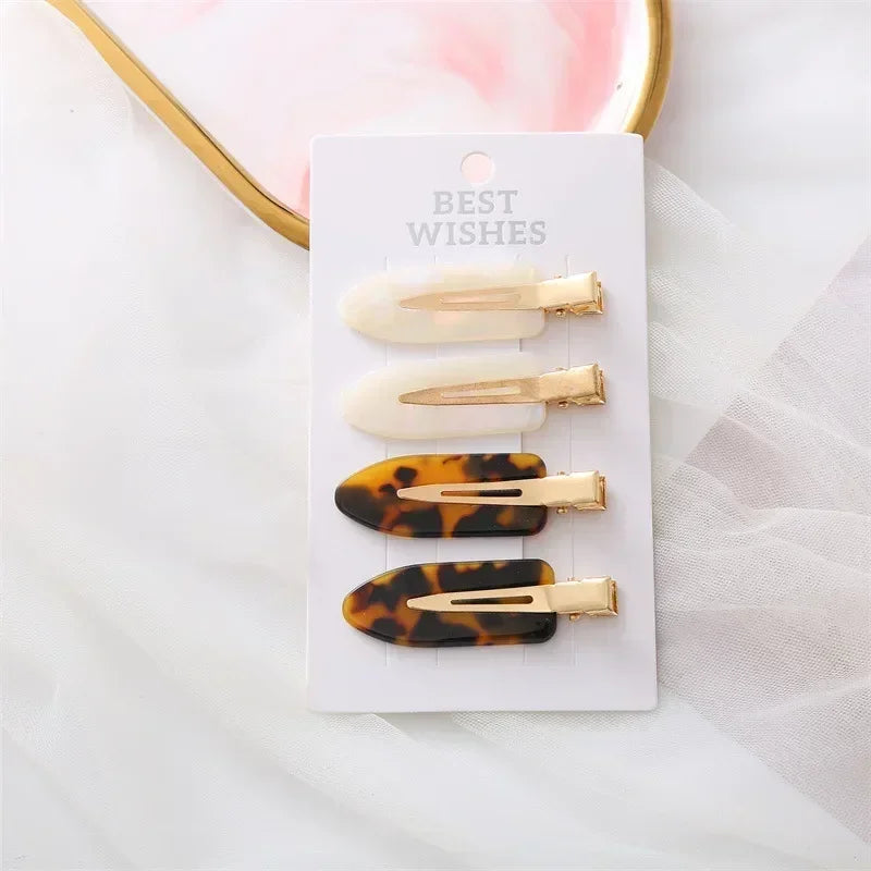 4Pcs Girls Leopard Seamless Hair Clip Set Women Acetate Sheet No Bend Bangs Clip Duckbill Clip Hairpins Makeup Hair Styling Tool