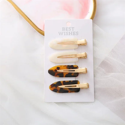 4Pcs Girls Leopard Seamless Hair Clip Set Women Acetate Sheet No Bend Bangs Clip Duckbill Clip Hairpins Makeup Hair Styling Tool