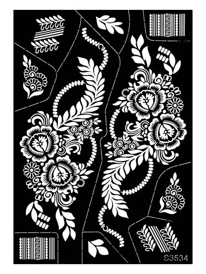 Reusable Henna Stencil for Hand Body Painting Flower Henna Tattoo Template for Women Wedding Festival Body Makeup Tattoo Tools