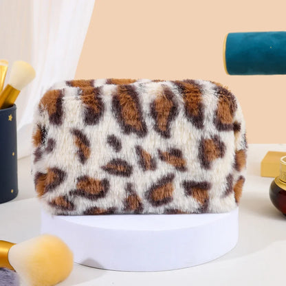 Leopard Fur Makeup Bags for Women Soft Travel Cosmetic Bag Organizer Case Lady Girls Make Up Case Necessaries Handbags Case