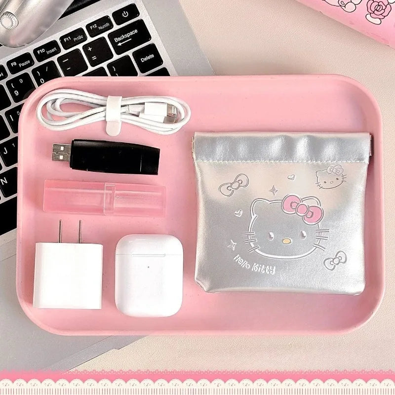 New Hello Kitty Organizer Bag Anime Cartoon Portable Makeup Bag Earphones Zero Wallet Lipstick Travel Storage Bag Accessory Gift