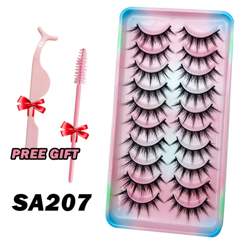 Natural Lashes 5/10 Pairs Eyelashes 3D Mink Lashes Manga Lashes Strip Lashes Band Soft Light False Eyelashes Makeup