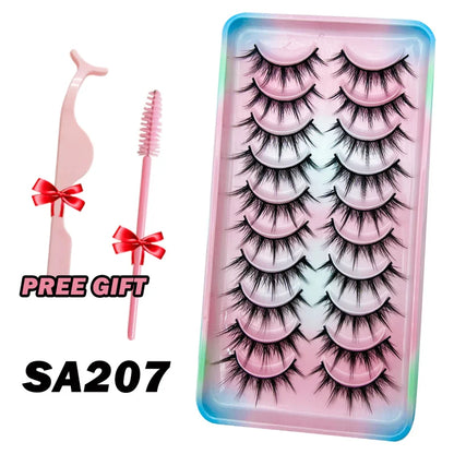 Natural Lashes 5/10 Pairs Eyelashes 3D Mink Lashes Manga Lashes Strip Lashes Band Soft Light False Eyelashes Makeup