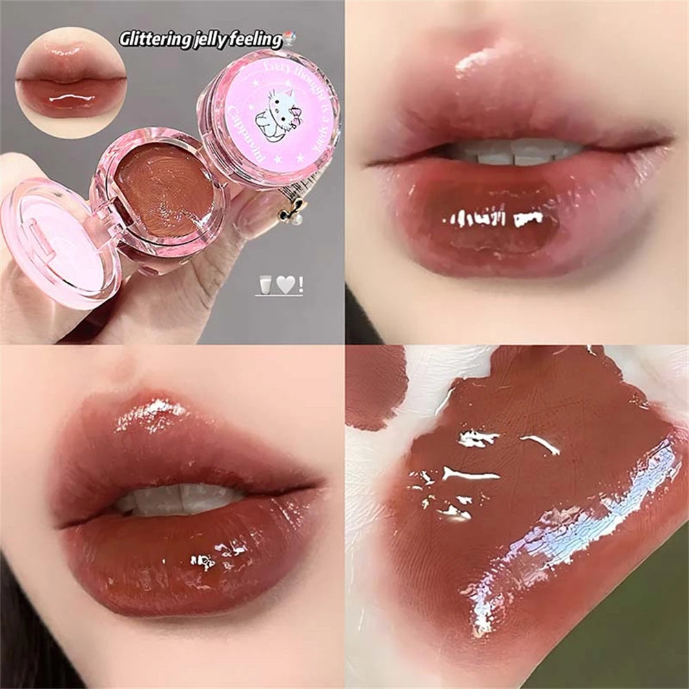 Kitten Ring Solid Lip Gloss–Natural Juicy Shine Moisturizing Tinted Lip Balm Plumping Lipstick Korean Makeup Waterlight Glossy