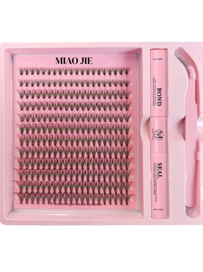 MAIOJIE DIY Clusters Lash Kit 8-16mm Mix Bond&Seal Tweezers Lash Set for Self Application Makeup Individual Eyelash Extensions