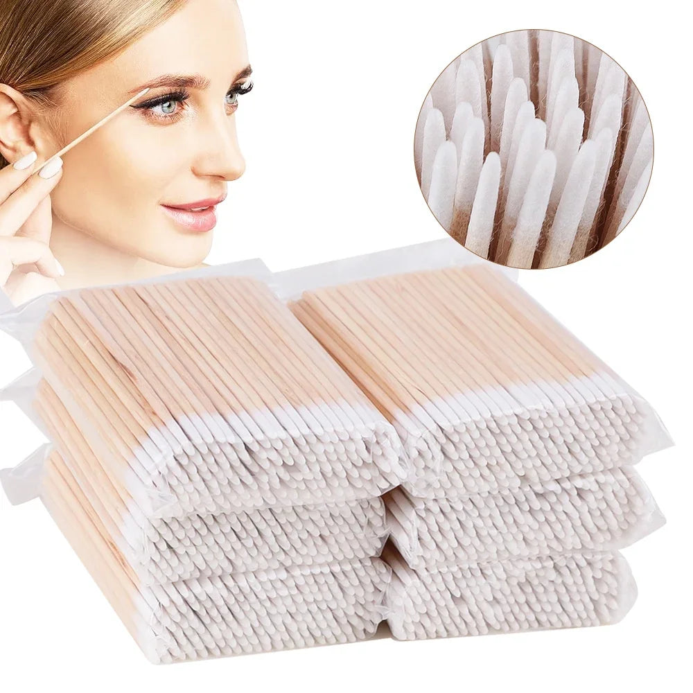 500/100/300pcs Disposable Wooden Micro Bud Swabs Lint Free Eyelash Extension Glue Removing Tools Makeup Mini Brush