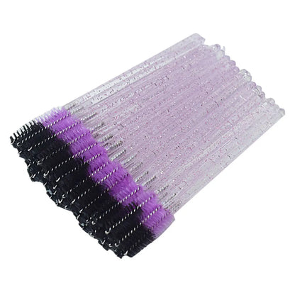 50pcs Disposable Mixed Color Eyelash Brushes Crystal Eye Lash Mascara Wands Glitter Lash Comb Spoolies Micro Makeup Applicators