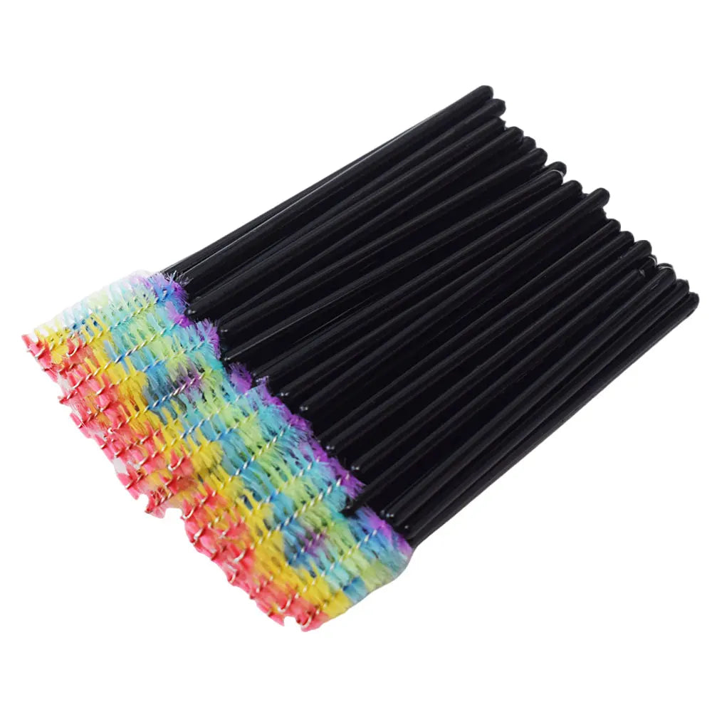 50pcs Disposable Mixed Color Eyelash Brushes Crystal Eye Lash Mascara Wands Glitter Lash Comb Spoolies Micro Makeup Applicators