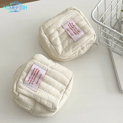 HOMEFISH Korean Style Square Mini Makeup Bag Student Multifunctional Storage Bag Portable Lipstick Earphone Coin Purse for Women