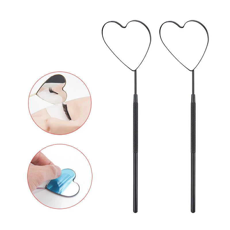 1pcs Eyelash Extension Mirror Long Style Magnify Heart Shaped Hand Mirrors For Checking False Lash Tech Supplies Makeup Tools