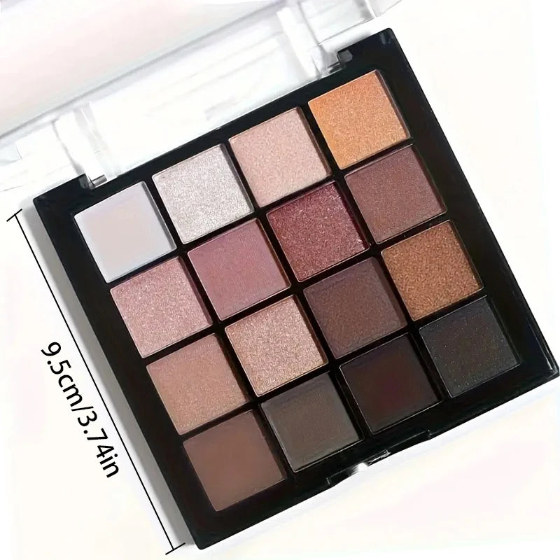 16-Color Eyeshadow Palette, Matte and Shimmering - Neutral Gray and Brown Earth Tones, Coffee and Chocolate-Style Shades, Creating a Versatile, Natural to Dramatic Makeup Look