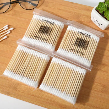 Double Head Wood Cotton Swab Women Makeup Lipstik Cotton Buds Tip Sticks Nose Ear Cleaning Health Care Tools  bastoncillos oidos