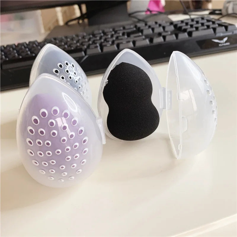 Empty Makeup Sponge Storage Box Plastic Egg Shaped Cosmetic Puff Organizer Rack Portable Makeup Blender Holder Stand Drying Box