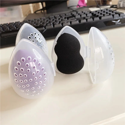 Empty Makeup Sponge Storage Box Plastic Egg Shaped Cosmetic Puff Organizer Rack Portable Makeup Blender Holder Stand Drying Box