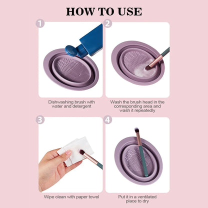 Soft Silicone Makeup Brush Cleaner Folding Powder Puff Cleaning Bowl Eyeshadow Brush Cleaning Pad Beauty Tools Portable Washing