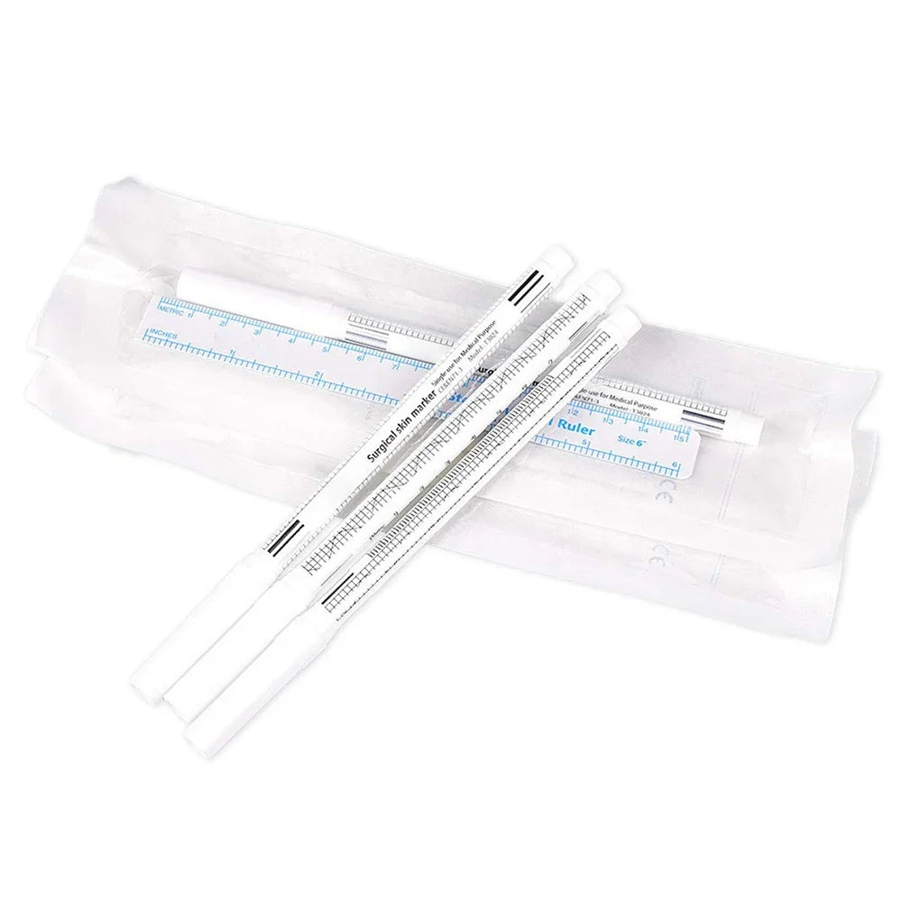 1pcs Eyebrow Tattoo Skin Marker Pen with Ruler Permanent Makeup White Medical Sterile Surgical Microblading Supplies