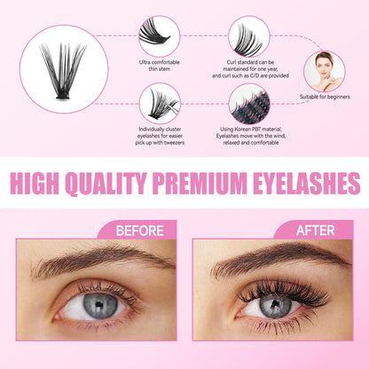 DIY Lashes Extension Kit Eyelashes 40D 8-16mm 240PCS Clusters Lash Bond and Seal Makeup Tools for Gluing  Lashes Gluing Glue