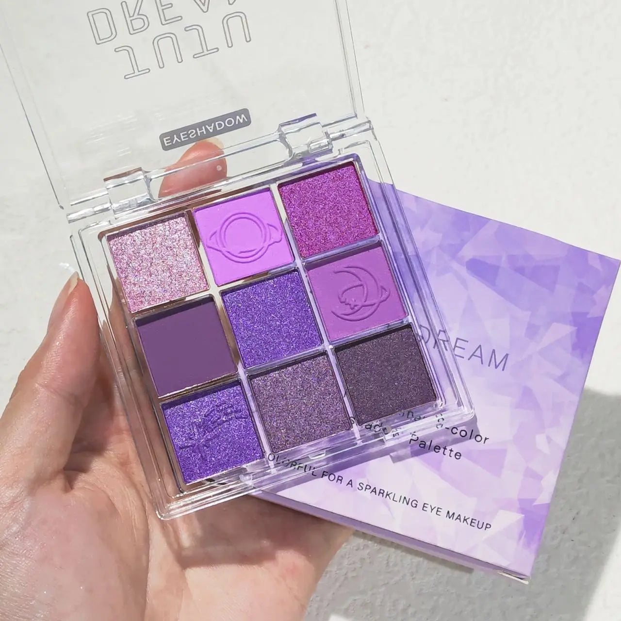 9-color purple and pink eyeshadow palette, long-lasting and waterproof, matte and shimmer finishes, smokey eye makeup palette.