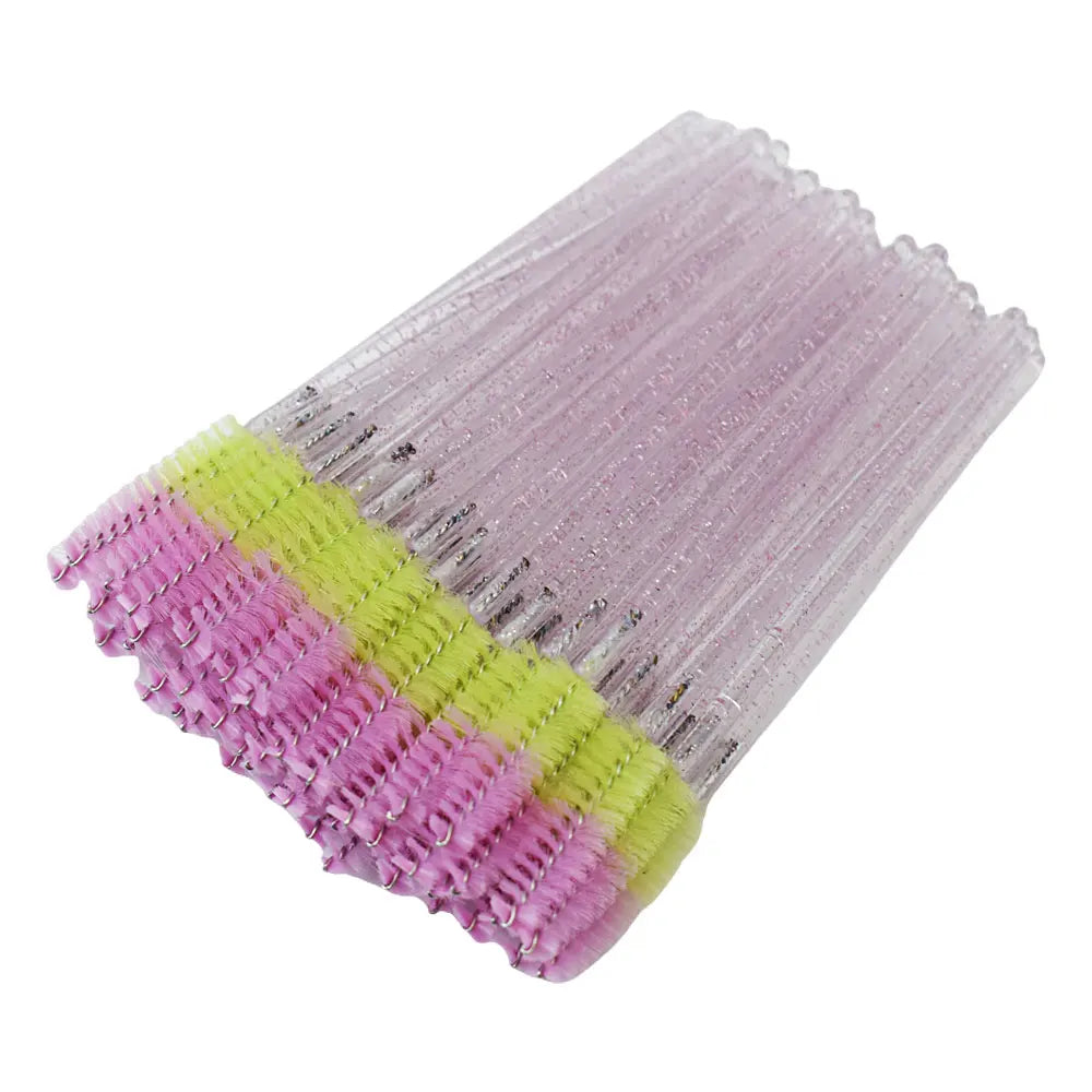 50pcs Disposable Mixed Color Eyelash Brushes Crystal Eye Lash Mascara Wands Glitter Lash Comb Spoolies Micro Makeup Applicators