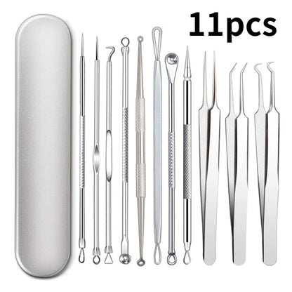 11Pcs/Set Acne Needle Blackhead Clip Remover Extraction Pore Black Head Cleaner Face Skin Care Cleansing Needle Tool Cell Clamp