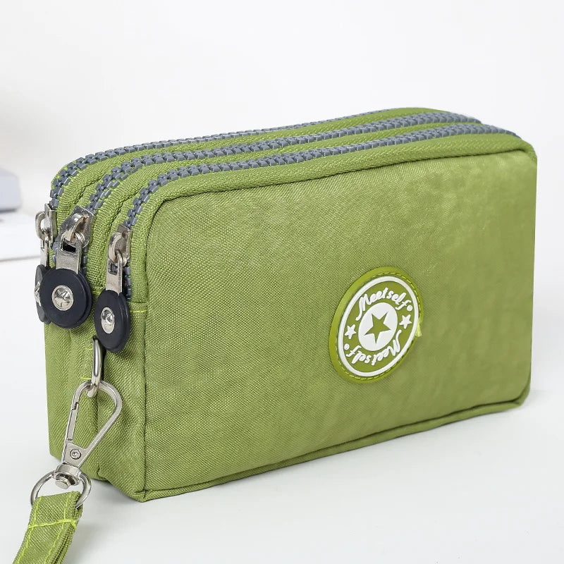 Three-layer Zipper Short Mobile Phone Bag Fashion Hand Makeup WOMEN'S Bag Portable Change Waterproof Multi-layer Pocket Bag