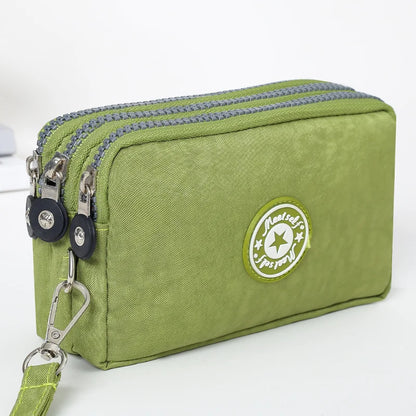 Three-layer Zipper Short Mobile Phone Bag Fashion Hand Makeup WOMEN'S Bag Portable Change Waterproof Multi-layer Pocket Bag