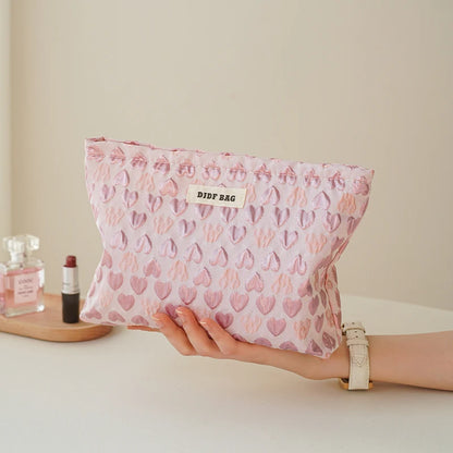 White Embroidery Daisy Women's Makeup Bag Portable Coin Purse Key Case Cosmetics Lipstick Storage Bag Commuter Liner Bag Ins