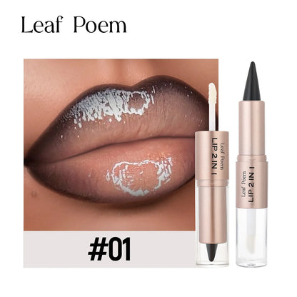 2IN1 Tapered Gradient Lipliner Pen Nude Brown Mirror Glass Lip Gloss Matte Lip Liner Waterproof Lip Contour Non Stick Makeup