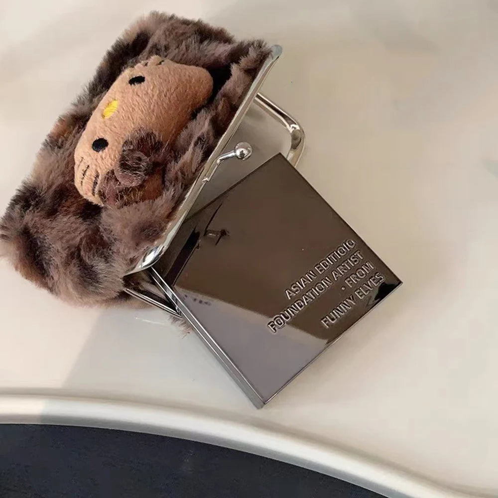 Cute Fresh and Sweet Kitty Leopard Print Coin Purse Plush Carry Bluetooth Headphone Bag KT Cat Makeup Bag Storage Bag