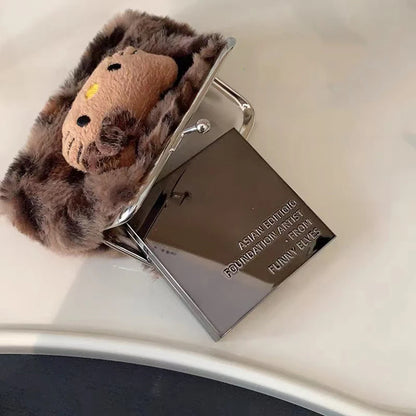 Cute Fresh and Sweet Kitty Leopard Print Coin Purse Plush Carry Bluetooth Headphone Bag KT Cat Makeup Bag Storage Bag