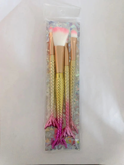 Four-piece Suit Mermaid Makeup Brush Fiber Colorful Soft Hair Loose Powder Brush Beauty Makeup Tools