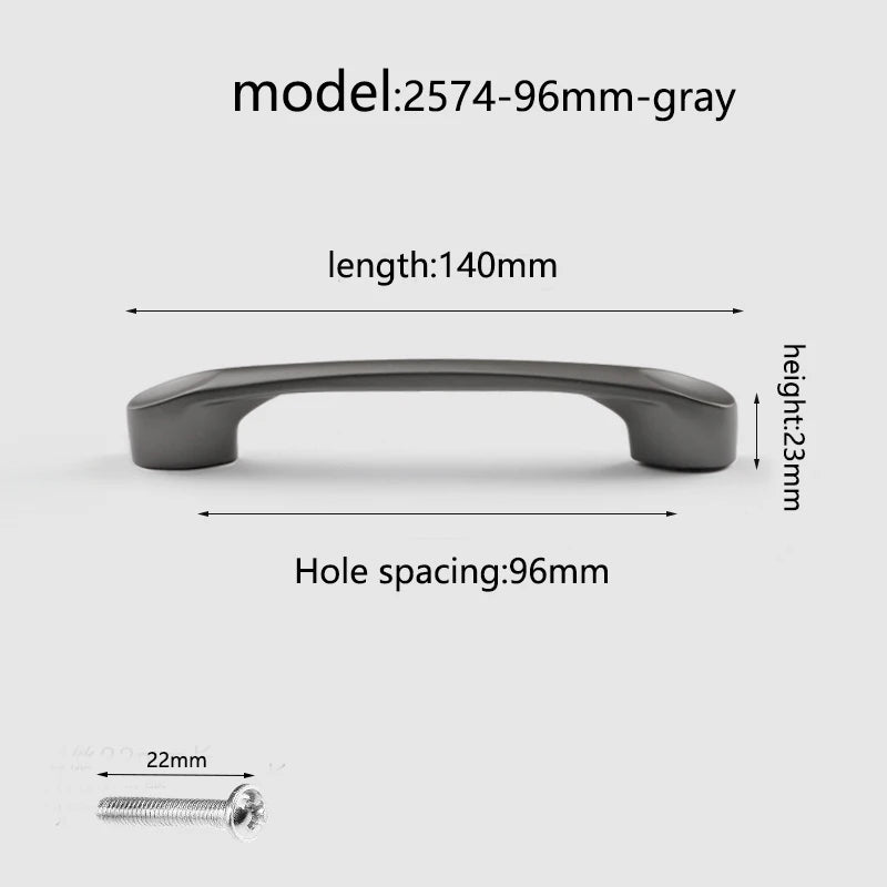 Aluminum alloy cabinet handle, gray wardrobe handle, makeup table handle, 96mm/128mm storage room cabinet handle