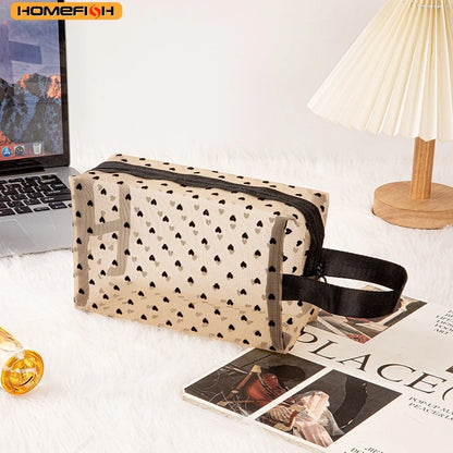 HOMEFISH Heart Transparent Mesh Makeup Bag Multifunction Portable Women Cosmetic Storage Pouch Ladies Toiletry Lipstick