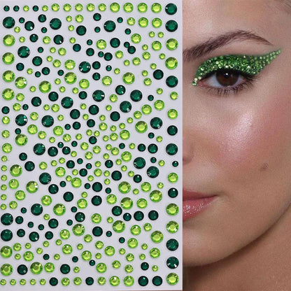 1Pcs 3D Emerald Green Face Jewels Tattoo Stickers Round Rhinestones Temporary Tattoos for Party Makeup DIY Body Diamond Decals &