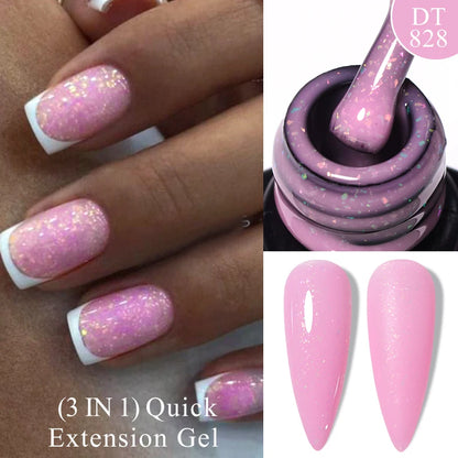MEET ACROSS 7ml Quick Extension Gel Nail Polish Glitter Pink Gold Purple Milky White UV Gel Finger Prolong Varnish For Nails