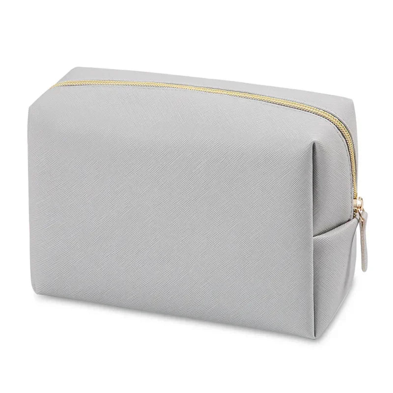 Women Cosmetic Bag Waterproof PU Leather Solid Color Makeup Pouch Travel Portable Wash Toiletry Storage Bag Organizer Purse 2023
