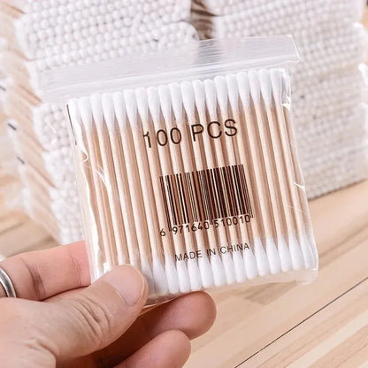 500/100 Round Headed Cotton Swabs, Double Round Headed Cotton Swabs, Bamboo Sticks, Precision Pointed Cosmetic Nail Tools