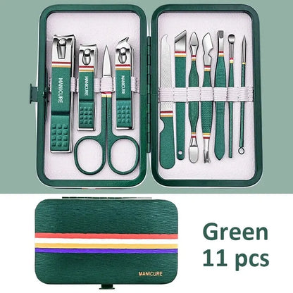 9-19pcs/set Nail Cutter Set Stainless Steel Nail Clippers Set With Folding Bag Manicure Kits Scissors Makeup Beauty Tool